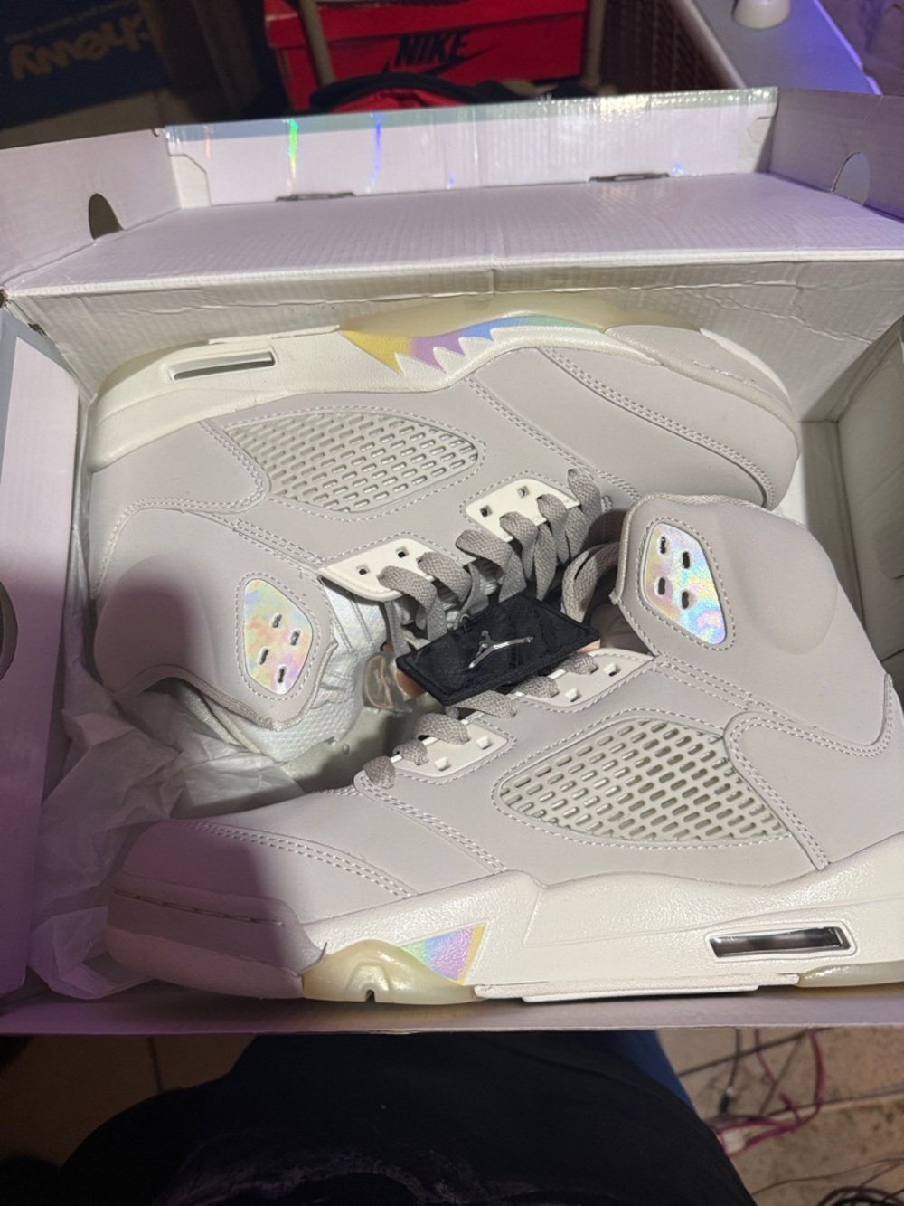 Jordan 5 Iridescent Detail White High-Top Sneakers